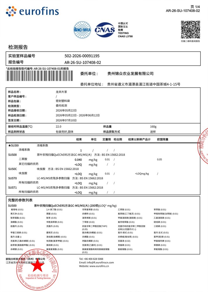 熙湄绿茶欧标检测报告